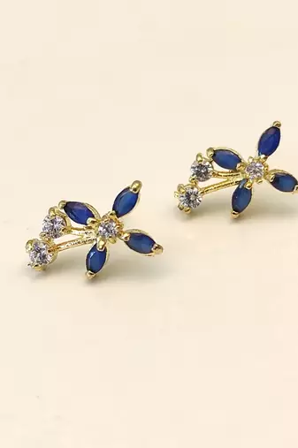 Certified natural freshwater pearls jewellery blue sapphire marquise cz stud earrings, gold-tone floral cubic zirconia.