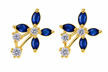 Certified natural freshwater pearls jewellery blue sapphire marquise cz stud earrings, gold-tone floral cubic zirconia. 4