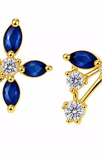 Certified natural freshwater pearls jewellery blue sapphire marquise cz stud earrings, gold-tone floral cubic zirconia.