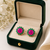 Certified natural freshwater pearls jewellery ruby & emerald floral stud earrings with gold-tone setting flower design.