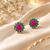 Certified natural freshwater pearls jewellery ruby & emerald floral stud earrings with gold-tone setting flower design.