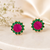 Certified natural freshwater pearls jewellery ruby & emerald floral stud earrings with gold-tone setting flower design.