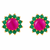 Certified natural freshwater pearls jewellery ruby & emerald floral stud earrings with gold-tone setting flower design.