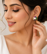 Certified natural freshwater pearls jewellery pearl centre multicolour gemstone floral stud earrings ruby, emerald.