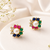 Certified natural freshwater pearls jewellery pearl centre multicolour gemstone floral stud earrings ruby, emerald.