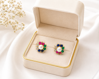 Certified natural freshwater pearls jewellery pearl centre multicolour gemstone floral stud earrings ruby, emerald. 4