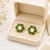Certified natural freshwater pearls jewellery pearl centre flower stud earrings with green zirconia, gold tone floral.