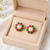 Certified natural freshwater pearls jewellery pearl centre floral stud earrings with ruby & emerald stones gold-tone.