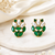 Certified natural freshwater pearls jewellery green stone & pearl cluster stud earrings, gold-toned marquise cut stones