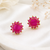 Certified natural freshwater pearls jewellery pink floral halo stud earrings with gold-tone setting ruby pink stones.