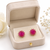 Certified natural freshwater pearls jewellery pink floral halo stud earrings with gold-tone setting ruby pink stones.