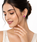 Certified natural freshwater pearls jewellery pink round stud earrings with crystal halo, gold tone cz stone surround.