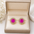 Certified natural freshwater pearls jewellery pink round stud earrings with crystal halo, gold tone cz stone surround.