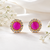 Certified natural freshwater pearls jewellery pink round stud earrings with crystal halo, gold tone cz stone surround.