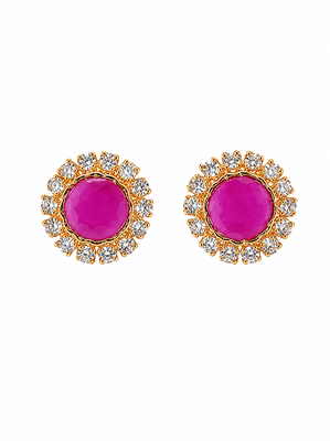Certified natural freshwater pearls jewellery pink round stud earrings with crystal halo, gold tone cz stone surround. 5