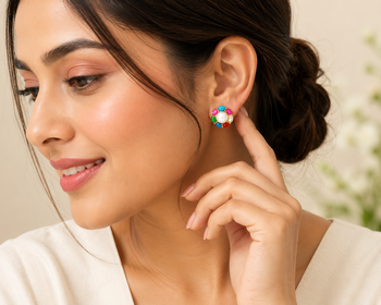 Certified natural freshwater pearls jewellery pearl centre multicolour stone stud earrings for women gold-tone setting. 1