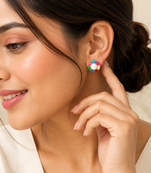 Certified natural freshwater pearls jewellery pearl centre multicolour stone stud earrings for women gold-tone setting.