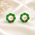 Certified natural freshwater pearls jewellery pearl& green stone floral stud earrings with gold tone setting flower halo
