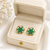 Certified natural freshwater pearls jewellery green stone floral cluster stud earrings with gold-tone frame flower.