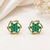 Certified natural freshwater pearls jewellery green stone floral cluster stud earrings with gold-tone frame flower.