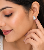 Certified natural freshwater pearls jewellery .oval pearl stud earrings with crystal halo, gold tone cz crystal surround