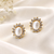 Certified natural freshwater pearls jewellery .oval pearl stud earrings with crystal halo, gold tone cz crystal surround