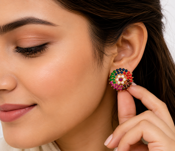 Certified natural freshwater pearls jewellery floral design, stud closure, festive wear, multi-stone setting,traditional 1