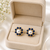 Certified natural freshwater pearls jewellery pearl & blue sapphire floral stud earrings, gold-toned flower design