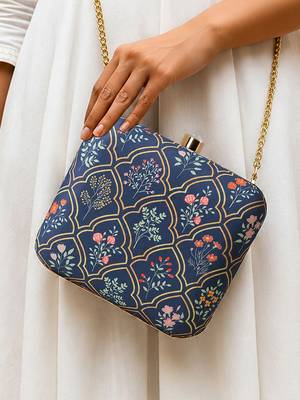 Pink floral printed clutch bag for women 1