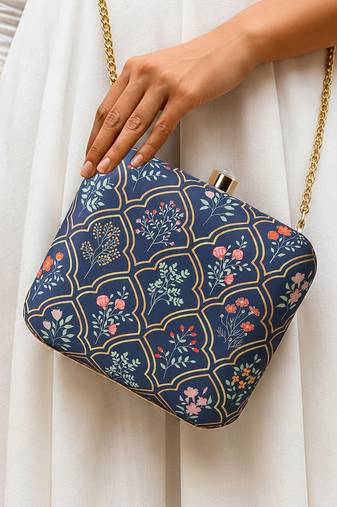 Pink floral printed clutch bag for women