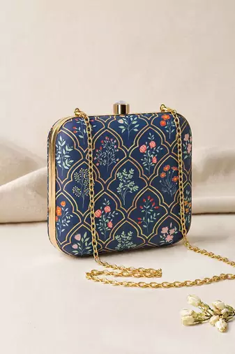 Pink floral printed clutch bag for women