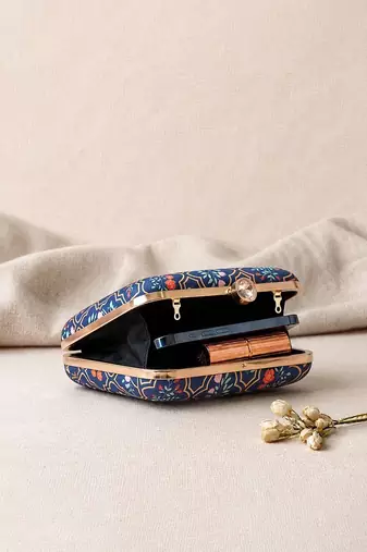 Pink floral printed clutch bag for women
