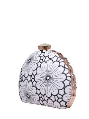 White and grey floral embroidery fabric clutch 3