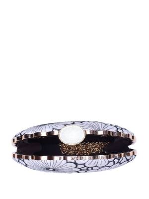 White and grey floral embroidery fabric clutch 4