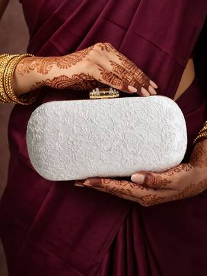 White floral thread embroidery clutch 1
