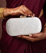 White floral thread embroidery clutch