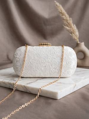 White floral thread embroidery clutch 2