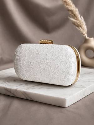 White floral thread embroidery clutch 3