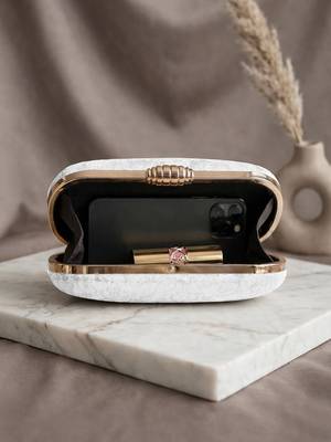 White floral thread embroidery clutch 4