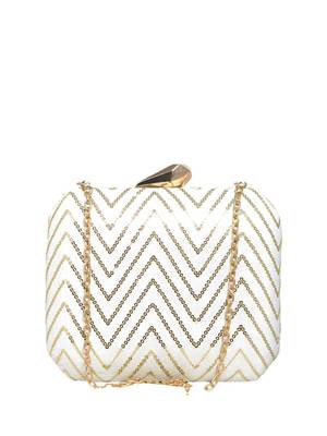 White sequins zigzag embroidery clutch 2