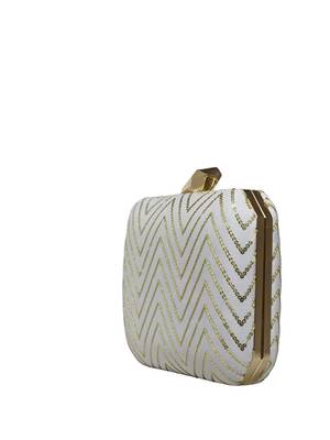 White sequins zigzag embroidery clutch 3