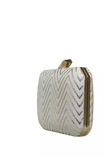 White sequins zigzag embroidery clutch