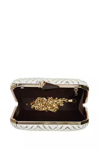 White sequins zigzag embroidery clutch