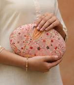 Pink printed oval clutch bag for women