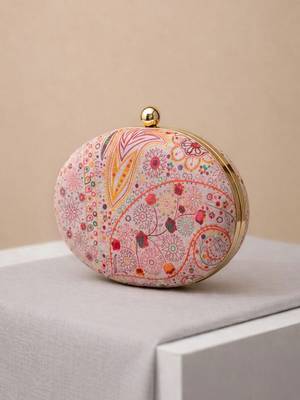 Pink printed oval clutch bag for women 3