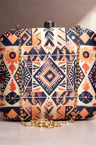 Geometrical pattern printed clutch bag for women