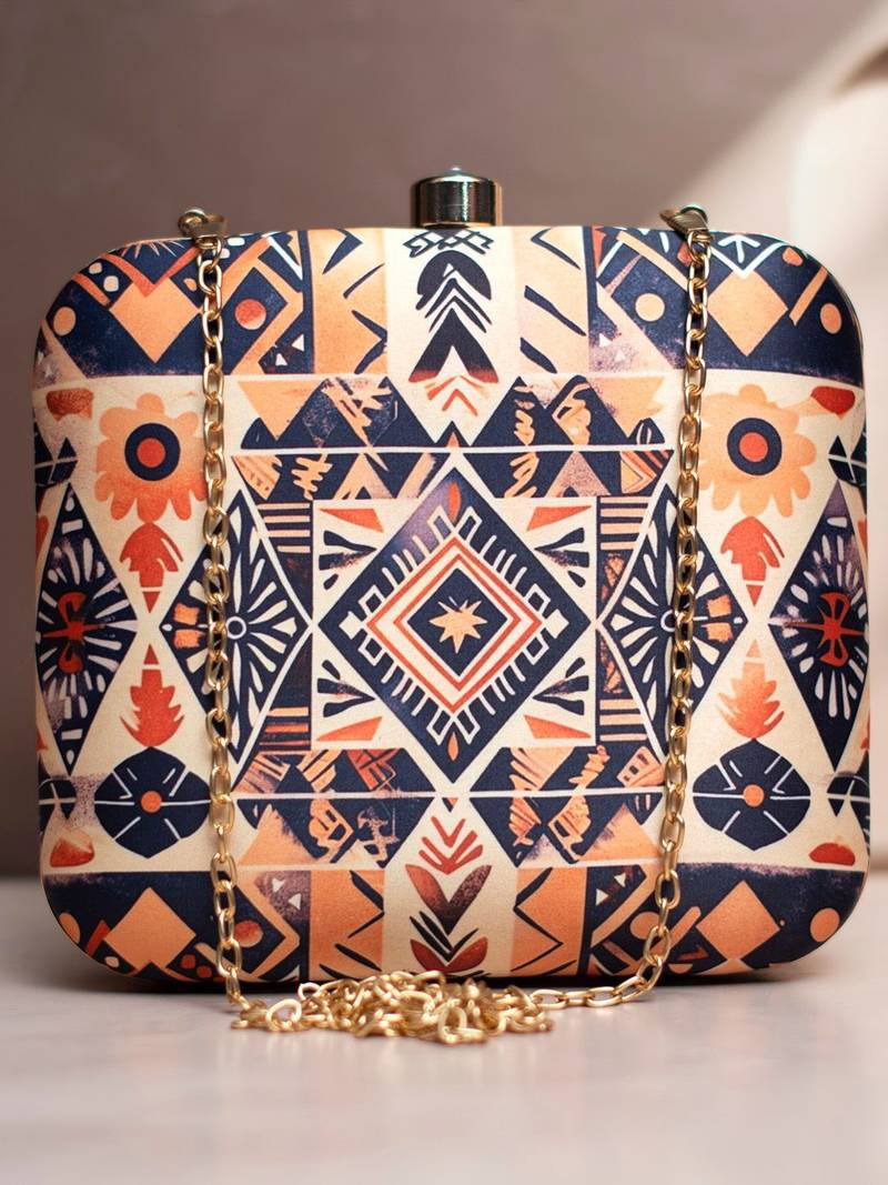 Geometrical pattern printed clutch bag for women