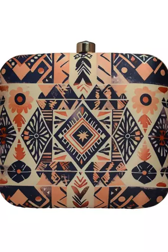 Geometrical pattern printed clutch bag for women