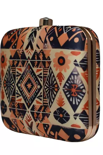 Geometrical pattern printed clutch bag for women