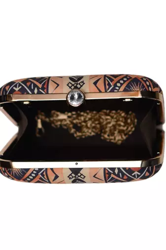 Geometrical pattern printed clutch bag for women